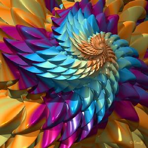 Giclee print "Dragon Skin"; colorful contemporary 3D spiral art by Kinnally