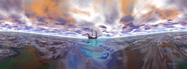 View the giclee print "The Golden Hind", marine art, an English galleon sailing the ocean, art by Kinnally