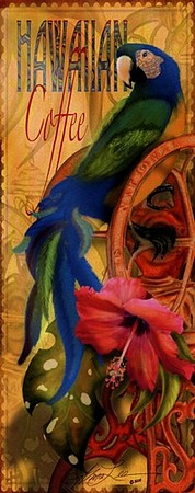 Island Java I by artist Alma Lee. Art prints, posters, animal art; decor art; macaw, parrot, art prints; posters; from an original  painting