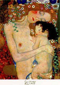 Art print The Three Ages Of Women, detail by Gustav Klimt; nude woman with child