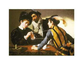 Art print Cardsharps by Michelangelo Caravaggio; three men playing cards