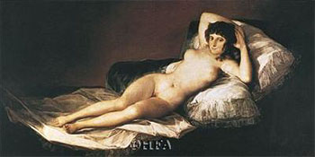 Art print Nude Maja by Francisco De Goya; a reclining nude woman