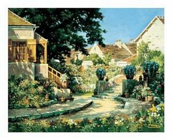 Art print Sunlit Garden by Eugene Delacroix; garden and houses