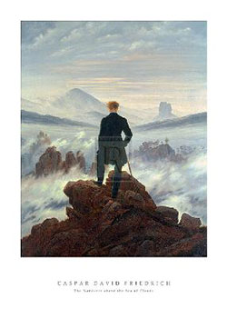 Art print Wanderer Above the Sea of Clouds by Caspar David Friedrich; man on a mountaintop