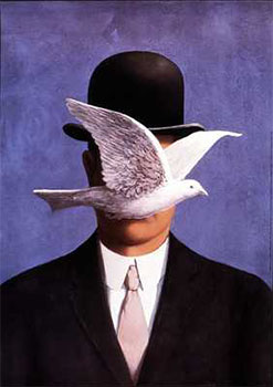 Art print Man with the Bowler Hat by Rene Magritte; a man and a dove