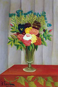 Art print Flowers Lavender by Henri Rousseau; bouquet of flowers in a vase