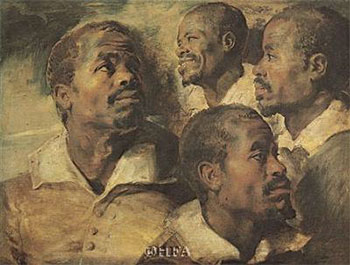 Art print Four Negro Heads by Peter Paul Rubens; portrait of four black men