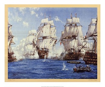 Battle of Trafalgar by artist Montague Dawson. Poster prints, art prints, posters, marine art; from an original oil painting