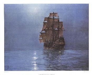 Crescent Moon by artist Montague Dawson. Poster prints, art prints, posters, marine art; from an original oil painting