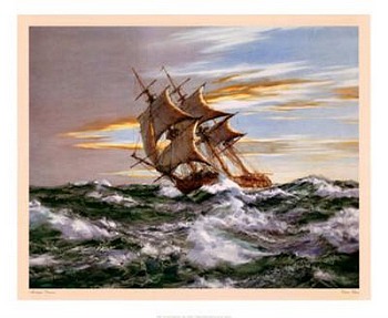 Dawn Chase by artist Montague Dawson. Poster prints, art prints, posters, marine art; from an original oil painting