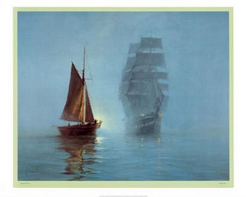 Night Mists by artist Montague Dawson. Poster prints, art prints, posters, marine art; from an original oil painting