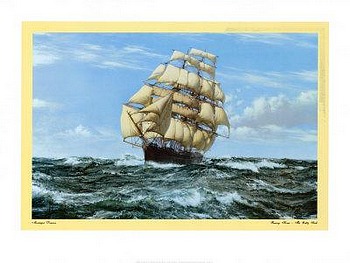 Racing Home The Cutty Sark by artist Montague Dawson. Poster prints, art prints, posters, marine art; from an original oil painting