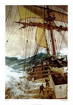 Rising Wind by artist Montague Dawson. Poster prints, art prints, posters, marine art; from an original oil painting