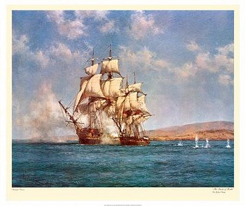 Smoke of Battle by artist Montague Dawson. Poster prints, art prints, posters, marine art; from an original oil painting