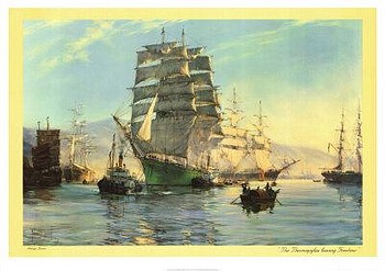 Thermopylae Leaving Foochow by artist Montague Dawson. Poster prints, art prints, posters, marine art; from an original oil painting