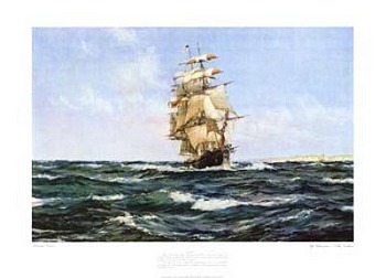 Up Channel the Lahloo by artist Montague Dawson. Poster prints, art prints, posters, marine art; from an original oil painting