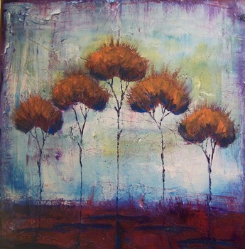 autumn fire by artist Kristen Stein. Giclee prints, art prints, a landscape, an abstract landscape of trees; from an original oil painting