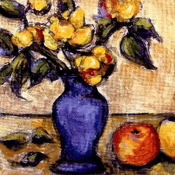 Art prints, posters, Still life Blue Vase Of Yellow Peonies by Nicole Etienne